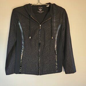 Chicos Zenergy Jacket Women's Size 0 Black Leather strips silver toggles Vintage